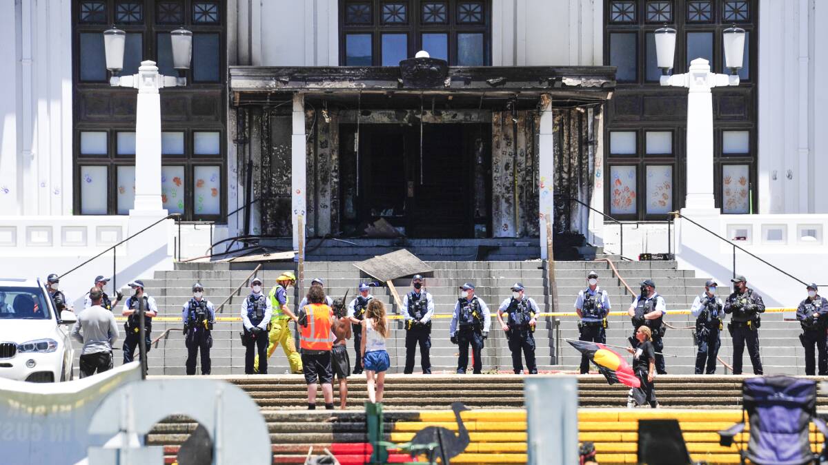 Damage to Old Parliament House after the fire. Picture by Dion Georgopoulos