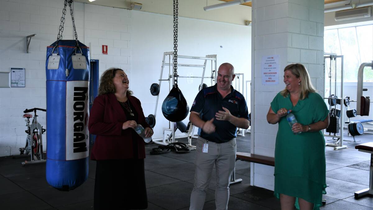 GRANT: Wendy Tuckerman MP, Mark Croker and Bronnie Taylor MP at the Goulburn PCYC club earlier in the month. Photo: Hannah Neale.