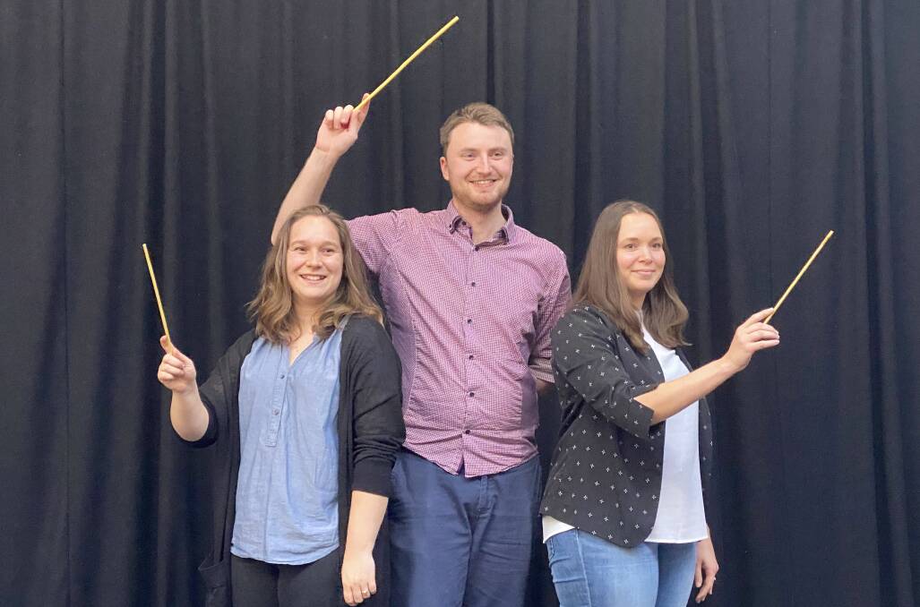 BATON READY: Isabella Brown, Liam Meany and Donna Seipelt will lead the Hume Youth Orchestra. Photo: Supplied