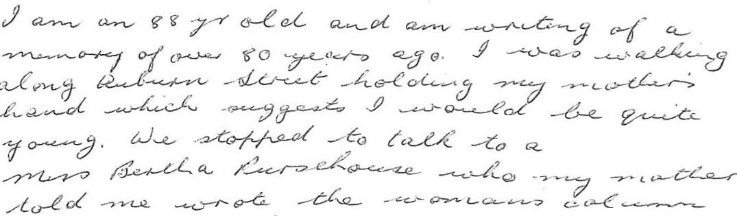 Fay Bressington sent in a handwritten Letter to the Editor. 