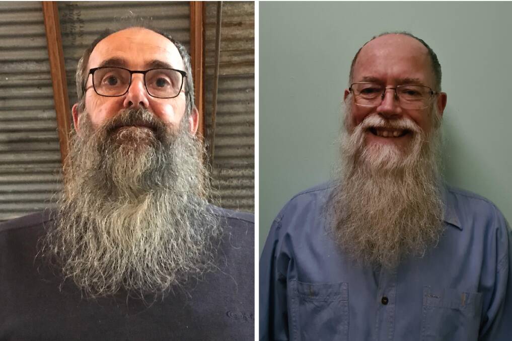 DONATE NOW: Warwick Bisset and Neil Abraham will shave their beards to raise money. Photo: Supplied