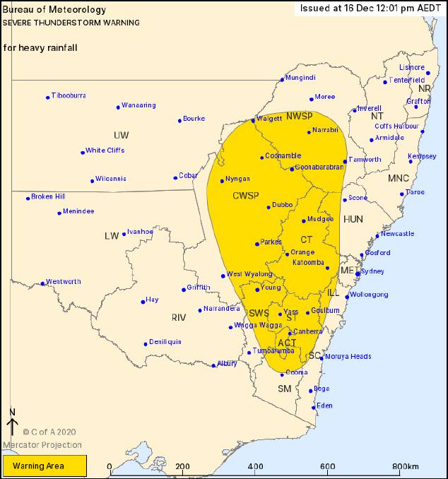 BoM issues severe thunderstorm warning with heavy rainfall for Southern Tablelands