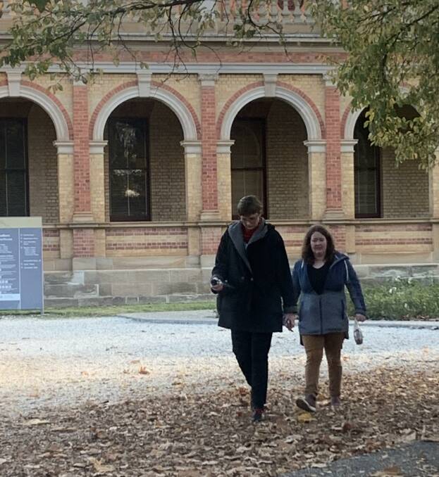 Natasha Naughton [left] exiting Goulburn court house. Photo: Hannah Neale