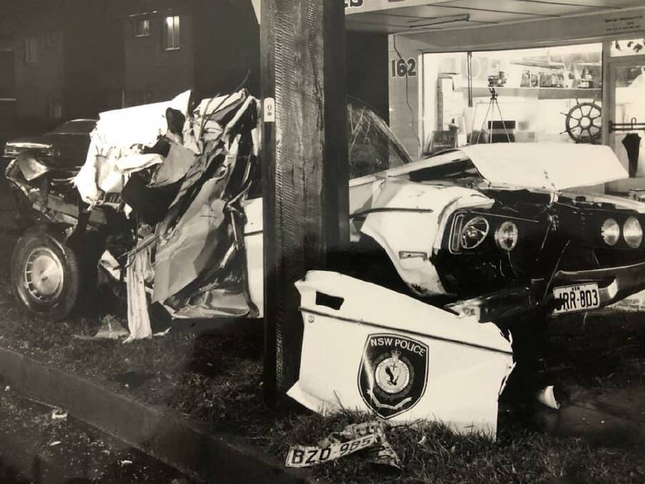 ACCIDENT: Sergeant Warples survived a truck crashing into his police car in 1978. Photo: Supplied