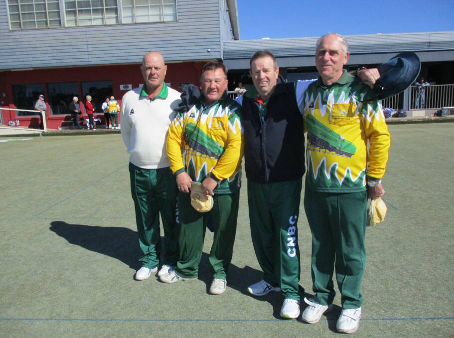 SEMI WINNERS: Winners of the Semi Final and the Goulburn Team who they defeated. L to r Robert Kell Canb North, Keith Gray from Goulburn, David Hill from Canberra North and Hayden Ward the Goulburn Skip. Photo: Reg Thoms