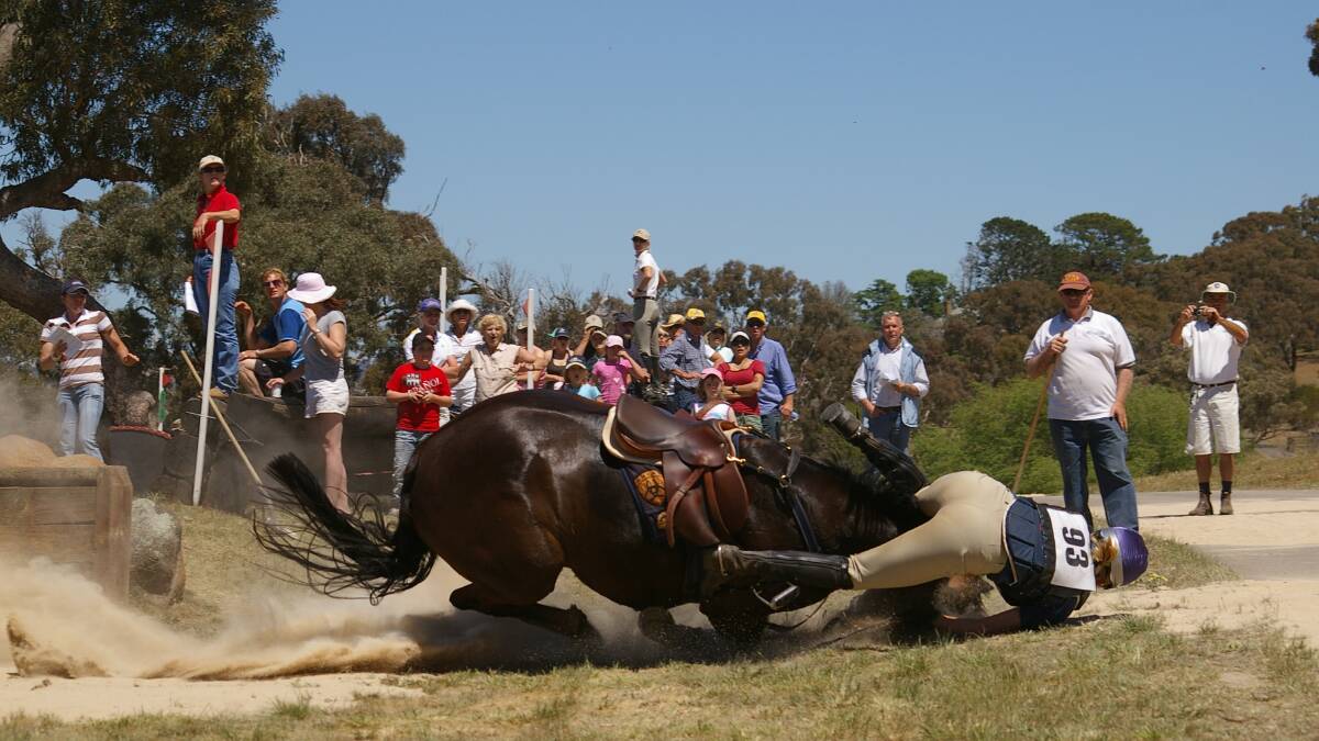 One of a series of photos where Olivia Bunn's two star horse slipped at the Lynton Road Crossing jump during the NSW Eventing Trials at Lynton. Both rider and horse were okay after the fall. I achieved Southern Australia runner up Regional Newspaper Sports Photographer of the Year with the series of images, beaten by a Melbourne Age photographer working also for a regional publication. Photo: Darryl Fernance.