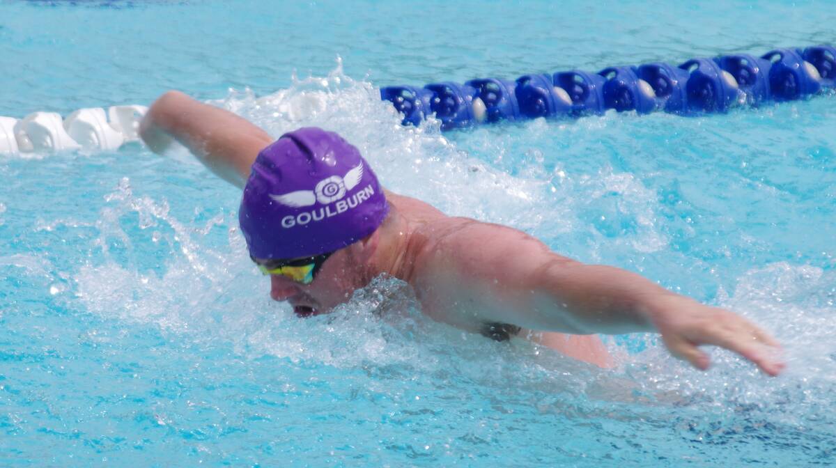 FLYING: Cooper Doggett competing in the 50 metre buttergly at the Goulburn Aquatic Centre on January 27. Photo: Darryl Fernance