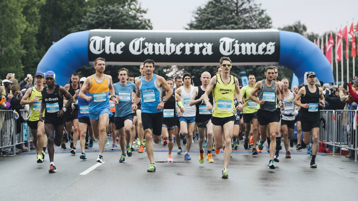 STRIDING OUT: Runners start the 2016 Australian Running Festival, Canberra Times Marathon. Photo: supplied