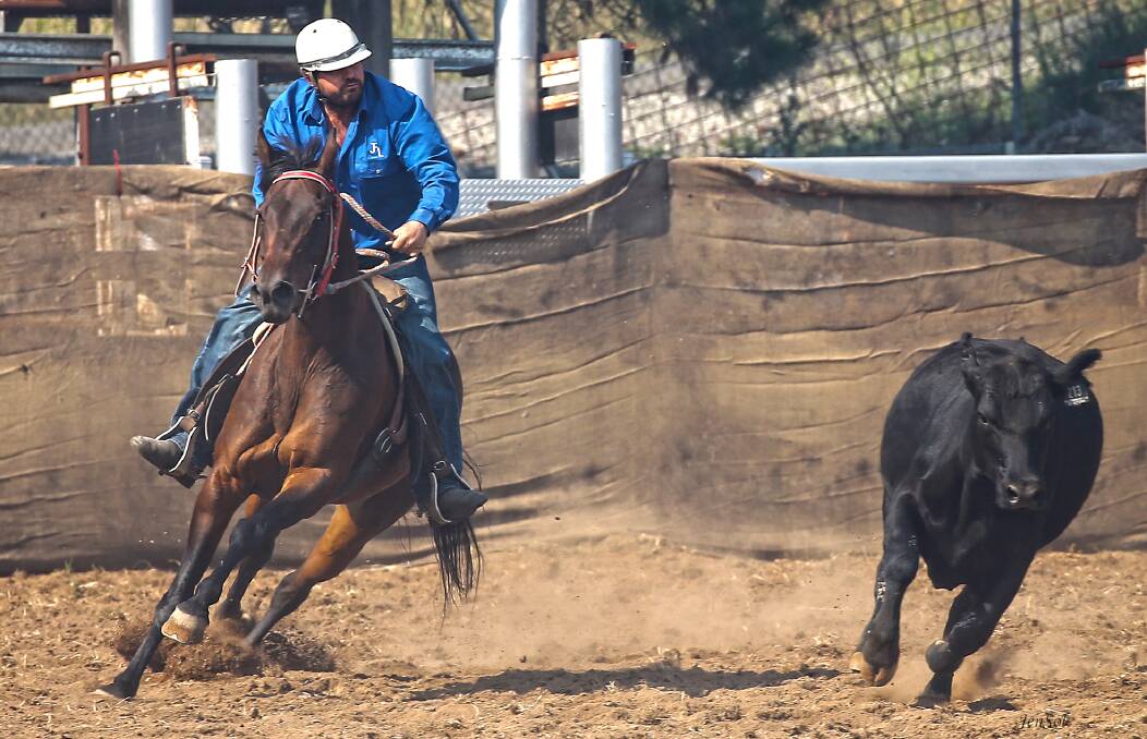 SKILLED HORESMAN: Local competitor Jade French in action during the campdraft last Sunday. He will be one of the pick-up riders at the annual Taralga rodeo this weekend. Photo: Jensol Photography
