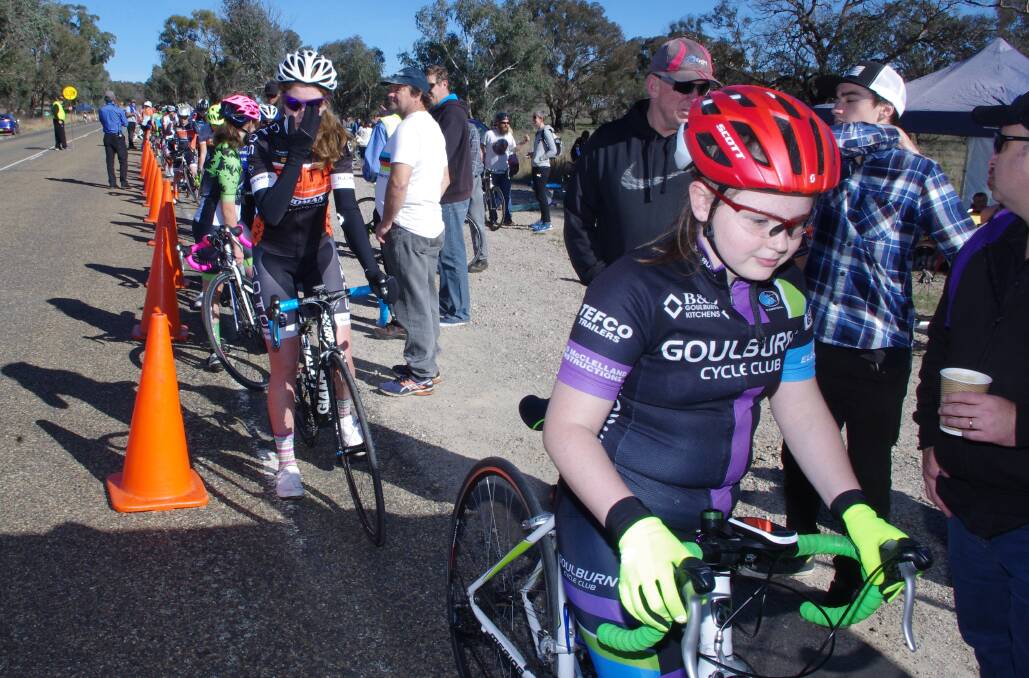APPROACHING THE STARTER: Goulburn Cycle Club's Emma St Vincent approaches the start point  at Gunning, for the under 15 girls' time trial on Saturday morning. Photo: Darryl Fernance