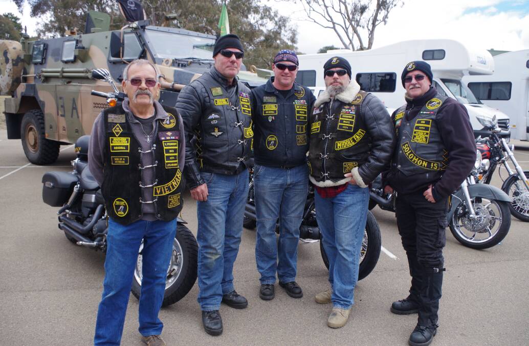 OFFERING SUPPORT: Veteran's Motor Cycle Club members Mick, Para, Picko, Snake and Ned to the Lightning Bolt Convoy. Photo: Darryl Fernance
