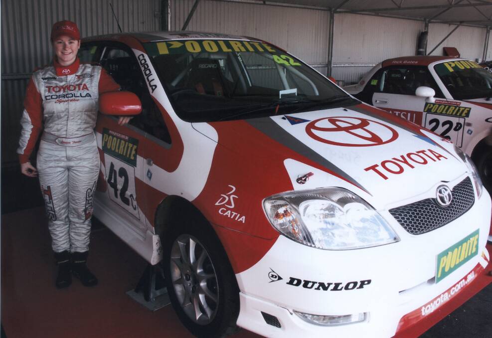 Leanne Ferrier with her Corolla at Wakefield Park just after she announced her engagement to Garth Tander. Photo: Darryl Fernance