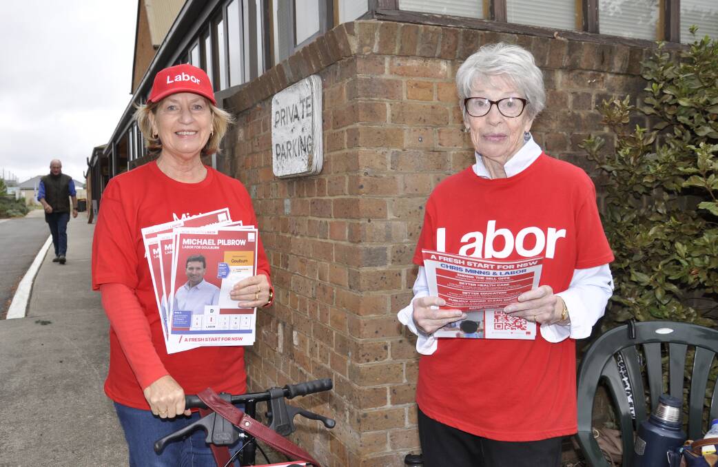 Goulburn Labor Party supporters Anna-Wurth Crawford and gai Lucas at the Wesley Centre booth on Saturday. Picture by Louise Thrower.