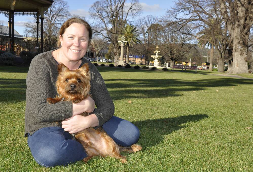 Jenny Schabel and rescue dog, Griff, are inseparable. Griff, a rescue dog, recently played Toto in 'The Wizard of Oz' at the Goulburn Performing Arts Centre. Photo: Louise Thrower.