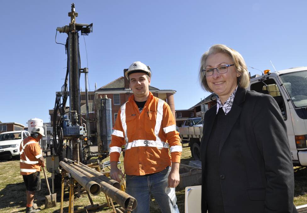 DRILLING DOWN: Goulburn Base Hospital redevelopment project manager Kerry Hort with Arthur Billingham of JK Geotechnical on Tuesday.