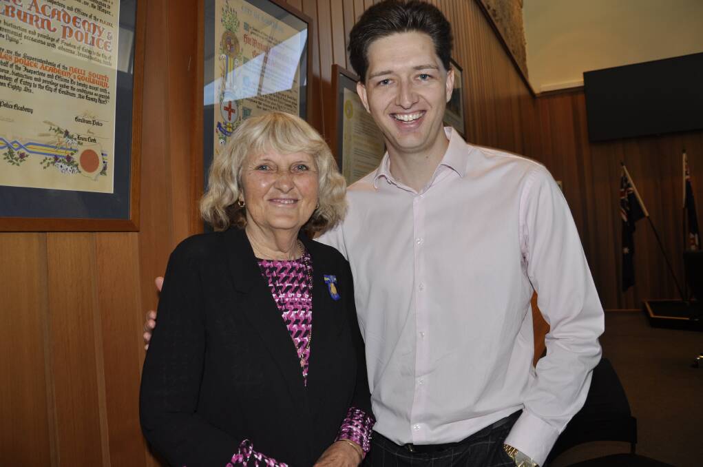 Cr Carol James and grandson, Brodie, who is employed in her real estate agency, at Tuesday's civic function. Picture by Louise Thrower.