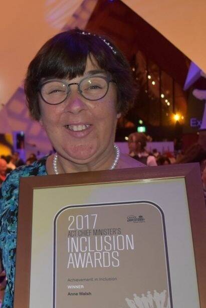 Anne Walsh has had a lifetime of achievement. In 2017 she took out the ACT Chief Minister's Inclusion Award. Photo supplied.
