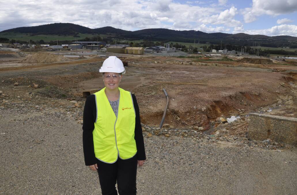 Veolia's project director for the 'advanced energy recovery centre,' Kathryn Whitfield in front of the area at Woodlawn where the facility would be built, if approved. Picture by Louise Thrower. 