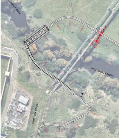 The council's original design for the Wollondilly Riverwalk ran behind Saint Saviour's Cemetery, emerged near an existing aqueduct and ran down to a new Wollondilly River crossing at left. Picture sourced. 