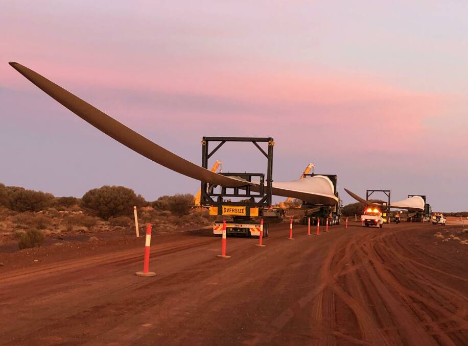Trucks carrying blades and other major components for the Biala wind farm will be travelling from Goulburn to Crookwell over the next 20 weeks. Photo: Goldwind Australia.