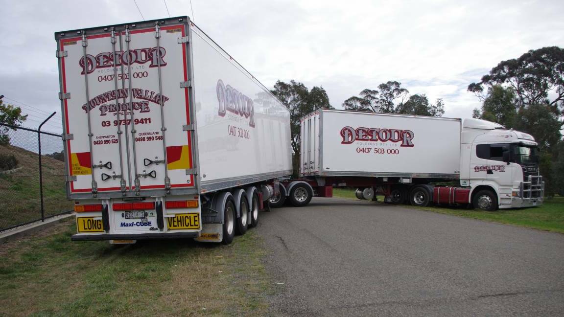 A truck jack-knifed in Ducks Lane in June, 2016 near the Hume Street intersection, blocking access in and out of Run-O-Waters.
