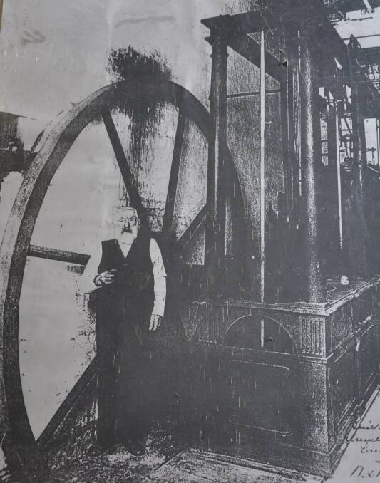 UNIQUE: Bartlett's Brewery owner, William Bartlett, pictured with the Maudslay beam engine before its early 1920s move to Sydney's Museum of Applied Arts and Sciences. Photo from '10,000 Years of Sydney Life: A Guide to Archaeological Discovery.'