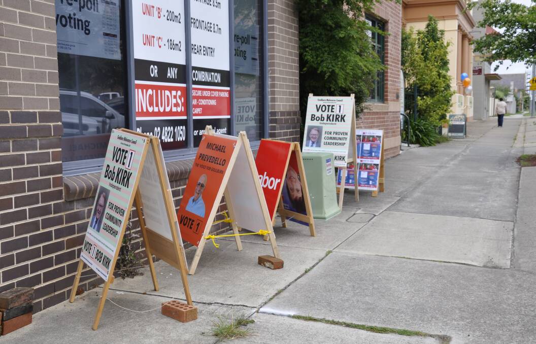 Candidates are allowed to leave their sandwich board campaign material outside the returning office. It must be placed before 7am and removed after 7pm. 