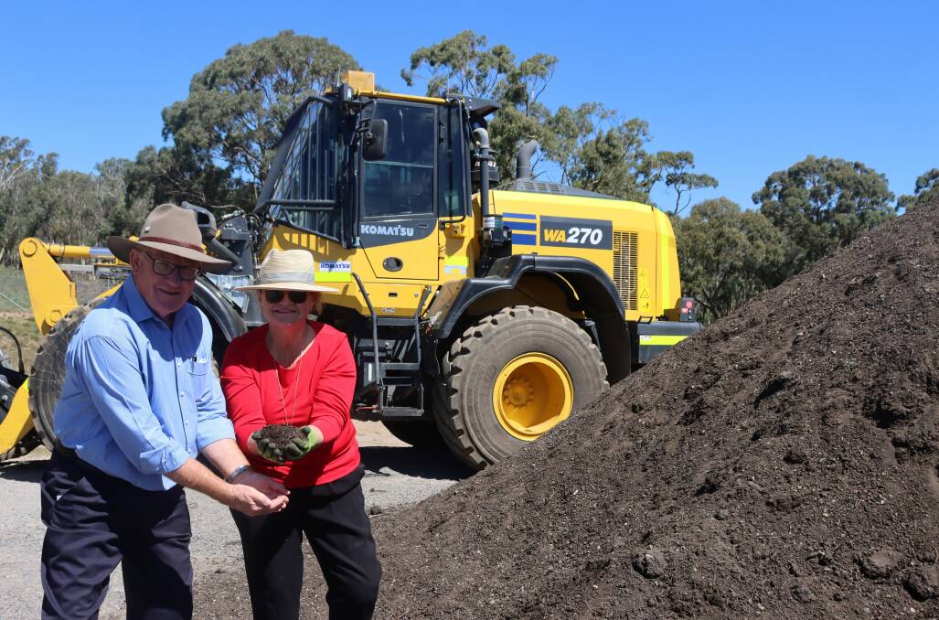 RE-USE: Mayor Bob Kirk and Goulburn MP Wendy Tuckerman launched the council's compost pad in March this year. Photo supplied.