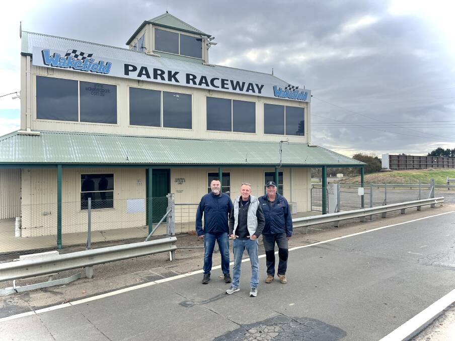 Brothers Greg, Steve and Cameron Shelley celebrated the purchase of Wakefield Park Raceway on Tuesday. Picture supplied.