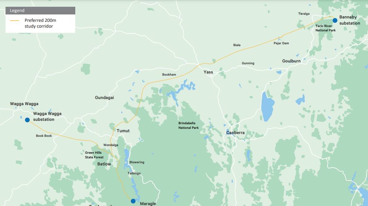 The 360km long HumeLink transmission line stretches from Maragle to Bannaby Substation. Image sourced.