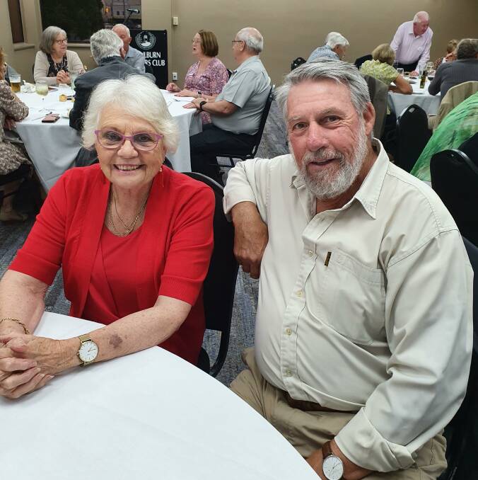 Legatees Jean Lloyd and Bill Curry enjoyed a catch up at the changeover dinner.