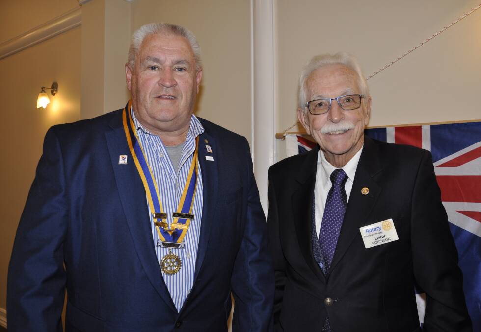 Rotary Club of Goulburn's 2023-24 president, Steve Ruddell, and incoming area governor, Leigh Robinson, at Monday's changeover dinner. Picture by Louise Thrower. 