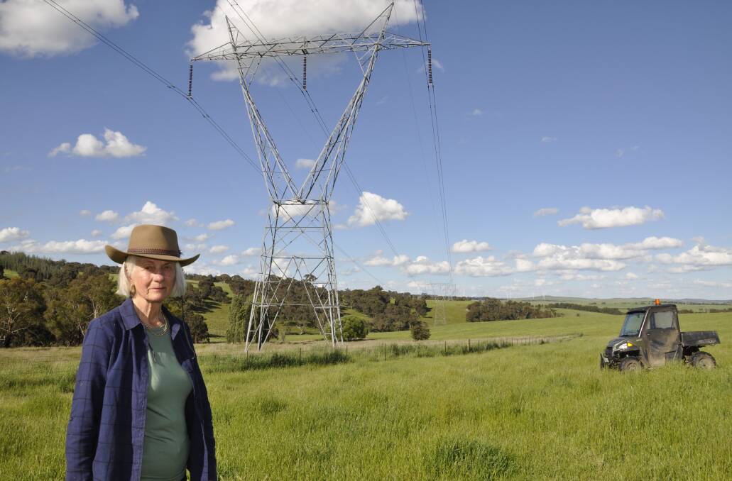 Christine Hughes, Bannister Station, is just one Upper Lachlan Shire property owner calling on TransGrid to place their proposed 360km long transmission line underground. She already has large transmission towers on her property. Photo: Louise Thrower.