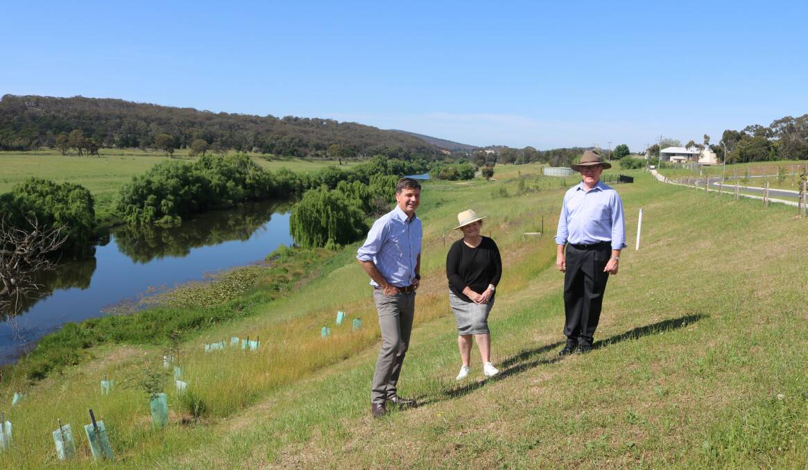 TIME OUT: Hume MP Angus Taylor, Goulburn MP Wendy Tuckerman and Mayor Bob Kirk enjoyed a stroll on Friday after the two politicians announced $2 million in funding for the Wollondilly Riverwalk. Photo supplied.