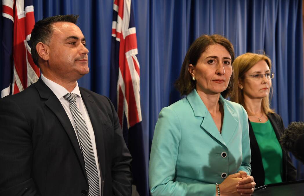 'OPPORTUNITY MISSED': Minister for Regional Development John Barilaro pictured earlier this year with Premier Gladys Berejiklian. His opposition counterpart, David Harris, has accused him of dropping the ball on 400 jobs for Goulburn through Australian Ticket Masters' relocation. Photo: Louise Kennerley.