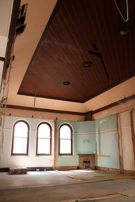 The timber ceiling exposed during work in the former council chambers. Photo supplied.