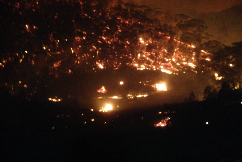 Dianna Bisset said embers were "flying everywhere" on the Green Wattle Creek fireground early Tuesday morning. Photo: Dianna Bisset.