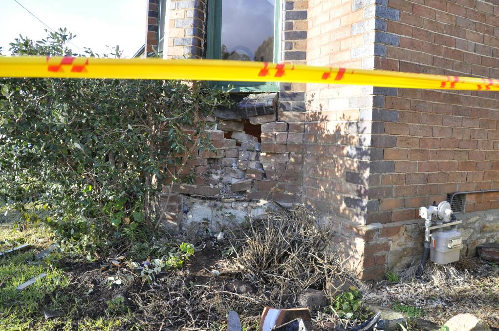 The brickwork was extensively damaged by the impact.