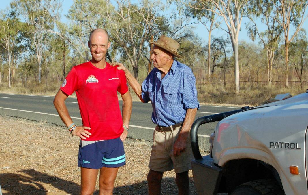 Ultra-marathon runner Wayne McMurtrie met grazier 'Jack' on his run along the Capricorn Highway out to Winton last year. Photo supplied.
