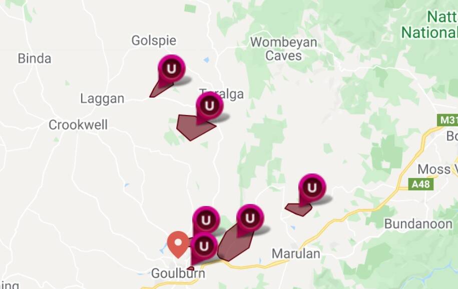 Homes in and around Goulburn sustained power outages on Friday night. Image: Essential Energy.