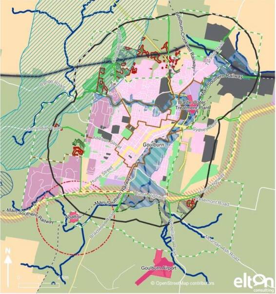 The grey circle depicts the gas line around Goulburn. Image Goulburn Mulwaree Draft Urban and Fringe Housing Strategy.
