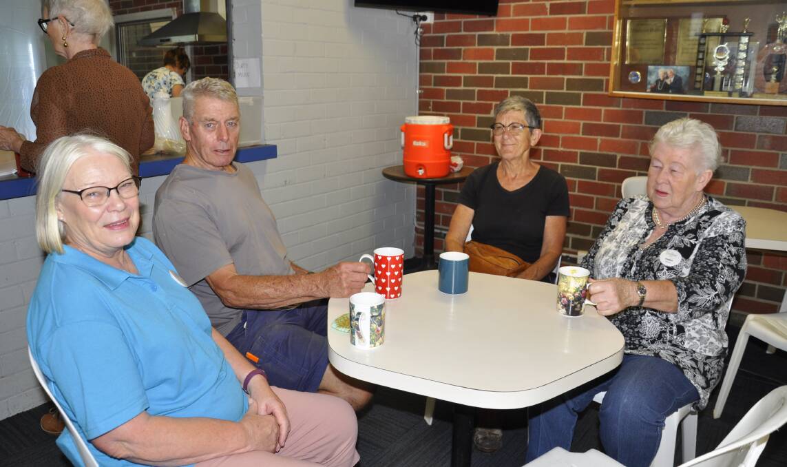 Goulburn Show volunteers Di Green, Alex and Anne Fry and Helen Ellinopoullos took a break from setting up on Monday. Picture by Louise Thrower.