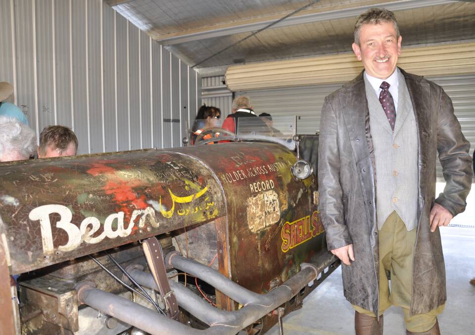 Warren Brown at Wakefield Park in 2019 with the Sundowner Bean which adventurer Francis Birtles drove in his famous 1927/28 trip from London to Melbourne. Mr Brown wrote a book and made a documentary about Birtles' adventure. Picture by Louise Thrower.