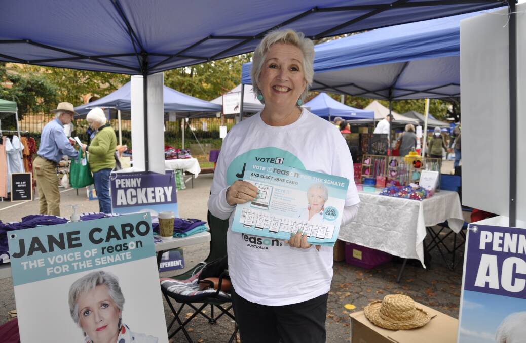 Author and commentator Jane Caro attended Goulburn's Rotary markets on Saturday to spruik her Senate campaign. Photo: Louise Thrower.