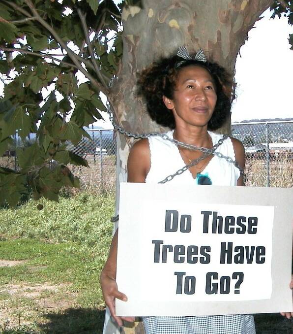 TAKING A STAND: Lyn Terrey literally captured Mida Cameron in February, 2001 as part of a campaign to stop the removal of plane trees in Sloane Street. 