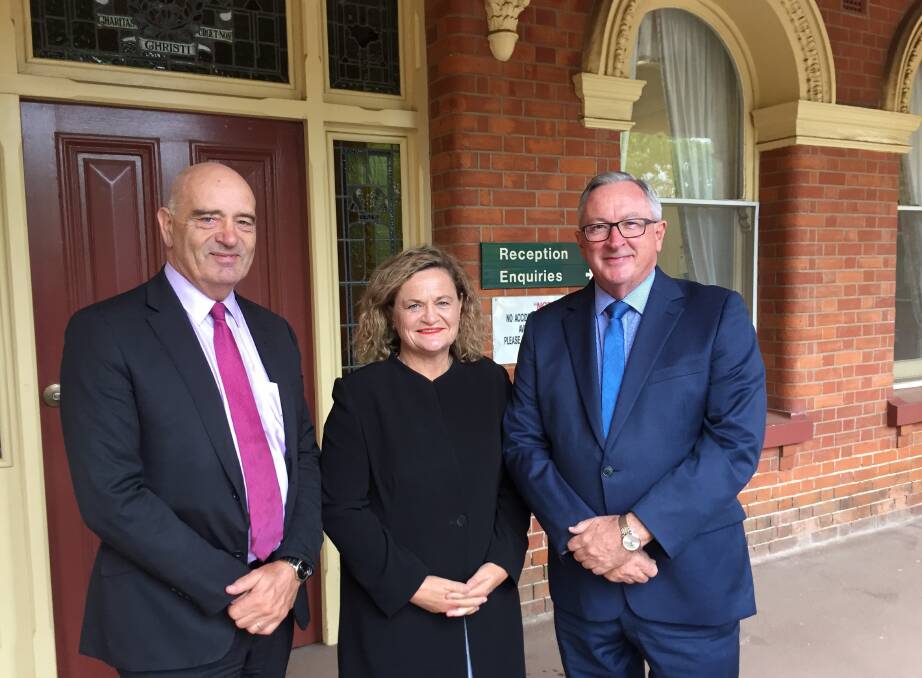 Liberal candidate for Goulburn and Minister Brad Hazzard (right) announced $4.5 million for a 10-bed drug and alcohol rehabilitation unit and a day program for the wider community. They are with council general manager Warwick Bennett. Photo supplied.