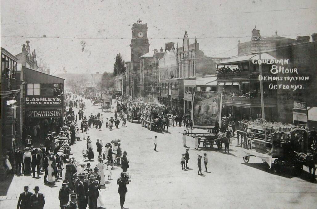 BUSY: By 1913, when this eight-hour demonstration was held in Auburn Street, Goulburn was a bustling city with several newspapers. Photo courtesy Lyn Terrey's collection.