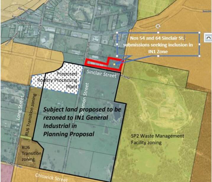 The area the council wants to rezone from B6 enterprise corridor to IN1 industrial. It is loosely bounded by Sinclair St, Chiswick St, the eastern side of Long St and the council's waste management centre. Image sourced.