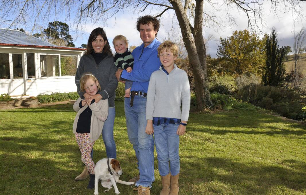 Skye and David Ward, with children Harriet, Jock and Digby, have farmed the 110-year-old Spring Ponds property near Bungonia since 2007. Photo: Louise Thrower.