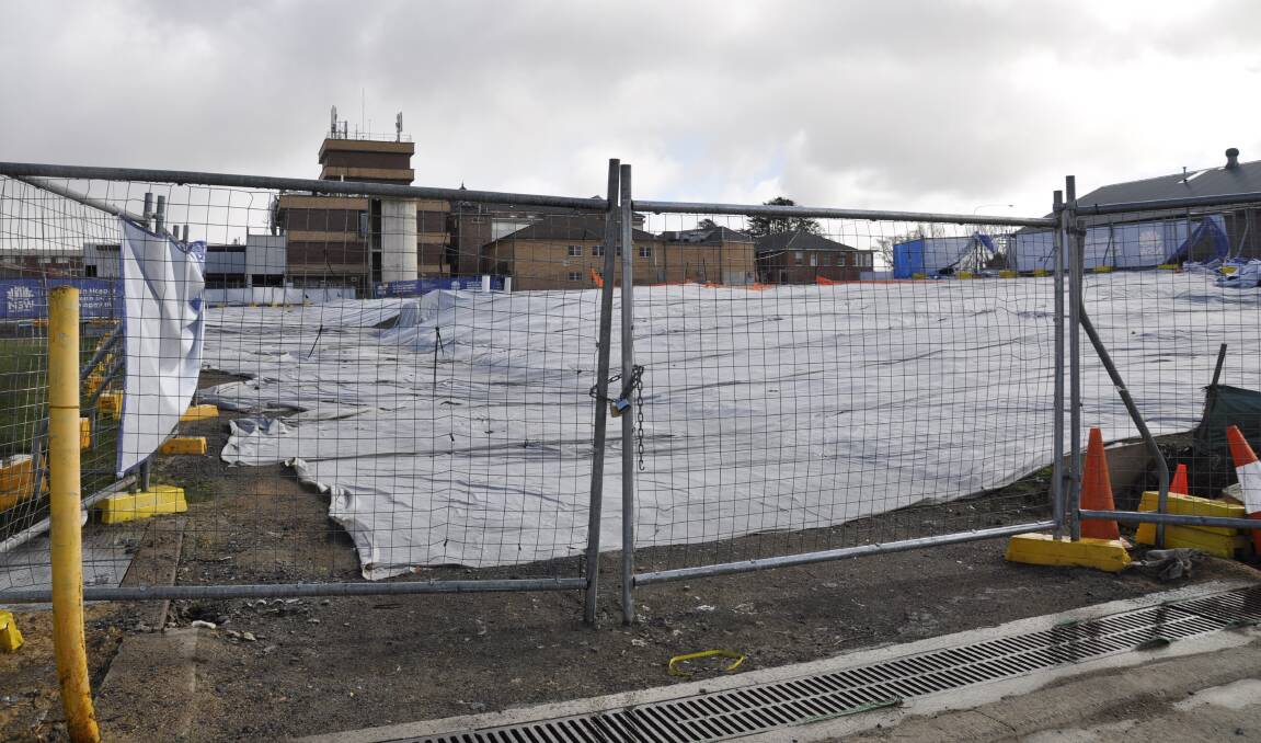 WAITING: Construction proper is expected to begin on the Goulburn Base Hospital redevelopment towards the end of the year. Geofrabric is covering the site in the meantime. 
